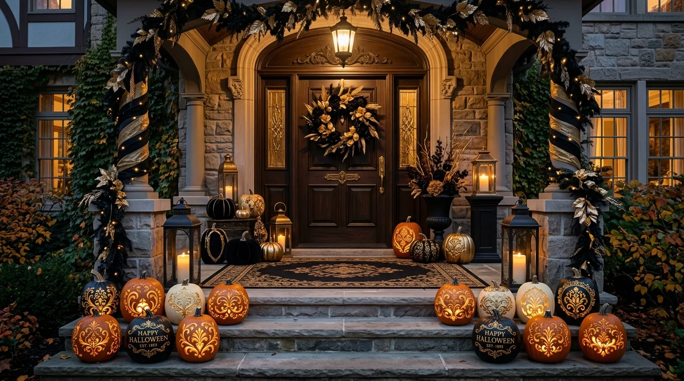 Let one oversized pumpkin anchor the whole arrangement inspiration for a Halloween porch display.